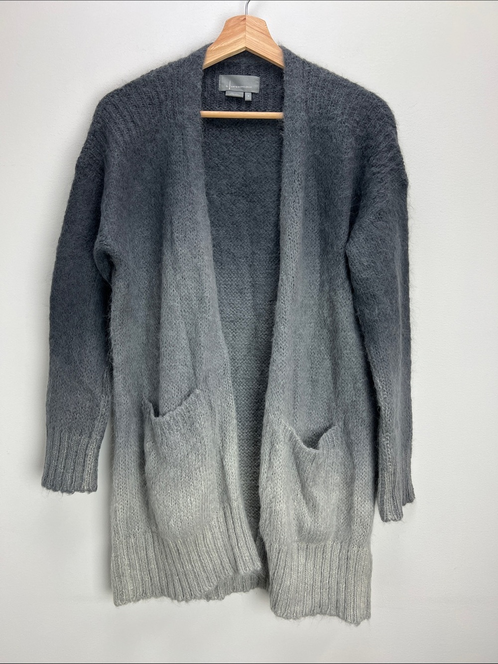 By Anthropologie Alpaca Wool Open Front Cardigan Gray Ombre Womens Small